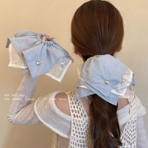 ผ้าพันคอสามชั้นสไตล์เกาหลี ผ้าพันผมสี่เหลี่ยมขนาดใหญ่ ผ้าพันผมสำหรับผู้หญิง ผ้าพันผมแบบมีหัวเข็มขัด ประดับผม ผ้าพันผม