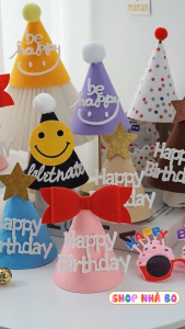 Nón Sinh Nhật Happy Birthday Mũ Tiệc Sinh Nhật Nhà Bo Vải Nỉ Dễ Thương Phong Cách Hàn Quốc