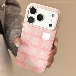 Korean Splash-ink Pink Grid Pattern Drop Glue Phone Case For iPhone 17 Air 16 15 14 13 Pro Max Plus Shockproof Protective Cover