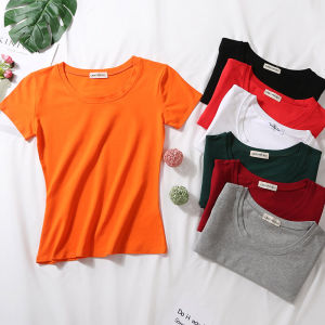 เสื้อยืดคอกลมแขนสั้นผ้าฝ้ายทรงสลิมฟิตสำหรับผู้หญิง ฤดูร้อนปี 2020 เสื้อยืดคอกลมแขนสั้นสีพื้นสำหรับผู้หญิง