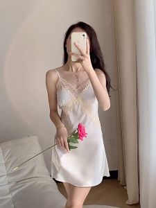 ชุดนอนซาติน ชุดนอนกระโปรงผู้หญิง ผ้าลูกไม้เนื้อนิ่มใส่สบาย สาวอ้วนใส่ได้ H9121