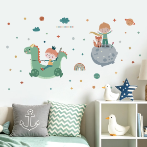 Decal Dán Tường Hoàng Tử Bé Cùng Chiến Binh Rồng Có Keo Sẵn 220x120cm - Trang Trí Phòng Cho Bé