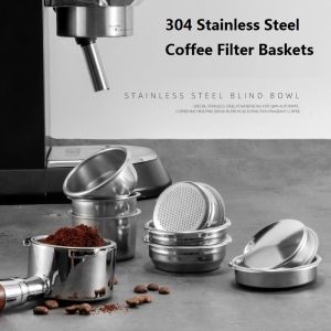 304 Stainless Steel Universal Coffee Filter Baskets 51-58mm Single/Double Shot & Blind Filter for Espresso Portafilters