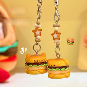 3 Pcs Burger Pendant Cartoon 3D Pendant for Cats and Puppies Mobile Phone Hanging Rope Student Keychain