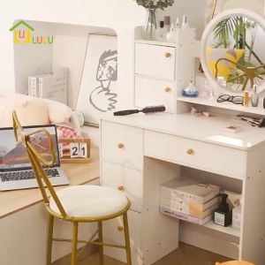 【upgrade】Dressing Table with Mirror LED Makeup Comestic Tables set Meja Solek with Drawer Makeup Cosmetic Table 梳妆台