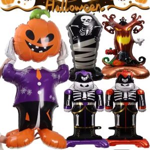 Giant Halloween Balloon 3D Scary Aluminum Film Balloons Big Skull Skeleton Horror Pumpkin Inflatable Balloon Party Decoration