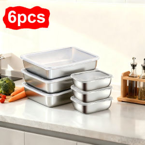 6pcs stainless steel combination food storage container with lid suitable for vegetables fruits fresh meat and various foods