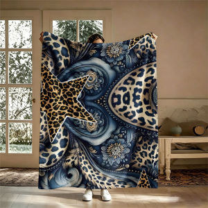 Leopard Stars Baroque Blue Flannel Blanket Perfect for Sofa Office Bed Travel Sleep Read Relax Camping Four Season Use