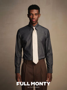 Water Washed Denim Black Hidden Placket Business Formal Mens Shirt