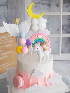 Unicorn Theme Cake Topper Happy Birthday Rainbow Stars Girl Birthday Baby Shower Party Cake Decoration for Girls 16th Birthday