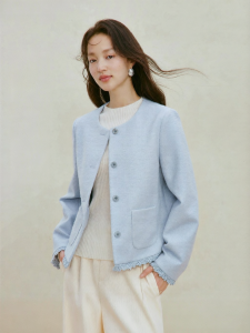 INMAN | Elegant Lace Trim Short Style Jacket Long Sleeve Top