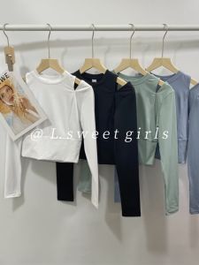 Womens Yoga Top Long Sleeve Running Fitness Sportswear Lightweight Quick Dry T-Shirt Shoulder Bared Elastic Tight Fit Shirt