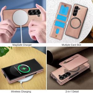 [Compatible for MagSafe] 2-in-1 Detachable Magnetic Kickstand Wallet Case Card Holder Zipper Pocket Phone Cover PU Leather Case for Samsung Galaxy Z Fold 7 CaseZ Fold 6 CaseZ Fold 5 CaseZ Fold 4 Case