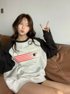 Retro American Style Oversize round Neck Sweatshirt for Women with Shoulder Insertion Loose Fit Couples Hoodie Autumn Winter