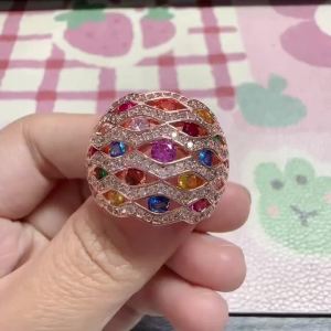 Huitan Hollow Women Ring Rose Gold Color Graceful Wedding Party Luxury Fashion Lady Jewelry with Multiple Colors CZ Accessories