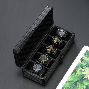 Aluminum Watch Storage Box Suitcase Case Display 5/10 Slots Black Mobile Bulkhead Organizer Box for Men Watch Pillow Clock Boxes