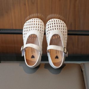 Girls Solid Color Sandals Shoes Kids Breathable Hollow Out Flats 2026 Summer Children Casual Daily Non-slip Shoes
