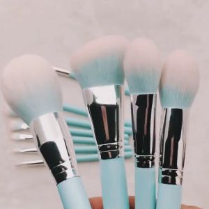 12pcs/set Makeup Brush Synthetic Fibers Soft Tiffany Blue/Pink Wood Handle+PU Ribbon Bag