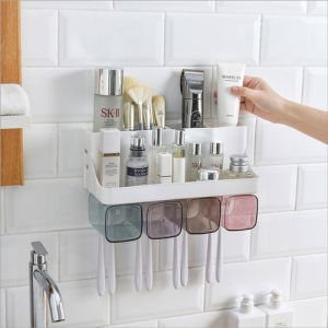 Rak Sikat Gigi 4-CUPS Organizer Tempat Sikat Gigi /Skincare/Odol Alat Rak Kamar Mandi