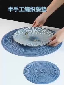 4pcs Round Table Mat Woven Ramie Placemats Anti Slip Dining Table Mats Non-Slip Tableware Bowl Pads Kitchen Drink Cup Coasters