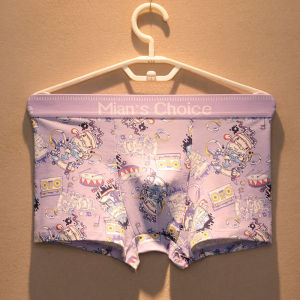 Pure ผ้าฝ้าย ผู้ชาย กางเกงบ็อกเซอร์ ระบายอากาศได้ดี เอวกลางสบาย การ์ตูน Print Youth นักเรียน ชุดชั้นในแพ็ค 3 อินเทรนด์ ผู้ชาย กางเกงใน