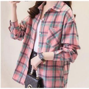 Kemeja Flanel Hijau Kemeja Pria Wanita Lengan Panjang Flanel Bestseller