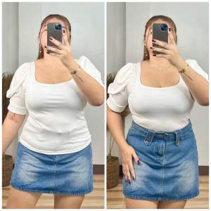 Plus Size Kaila Squareneck Puff Sleeves Crop Top fit up to 2XL