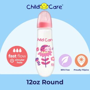 Child Care 12oz BPA FREE Printed Baby Round Plastic Feeding Bottle for Baby Boy and Girl Set of 3