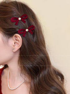 Kẹp Tóc Thắt Nút Bướm Màu Đỏ Tinh Tế Cho Phụ Nữ Đeo Tóc Phong Cách Ngọt Ngào Thời Trang Mùa Thu Đông Kẹp Tóc Nhỏ Cho Lễ Kỷ Niệm Năm Mới