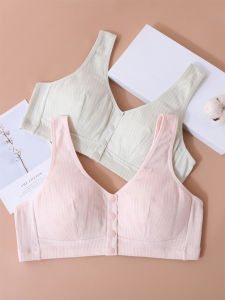 Ladieswear Intimates Bra for Middle-Aged and Elderly People without Steel Ring 100% Pure Cotton Thin Vest Type Breathable plus Size Front Closure Bra