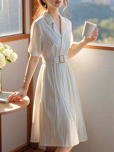 DAIXIANGFEIZI | Slim Waist Short Sleeve Mid Length Shirt Dress