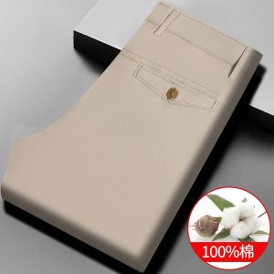 Mens Casual Straight Fit Full Length Washed 100% Cotton Trousers Multi Side Pockets Zipper Fly Skin Pants For Male Street Outfit