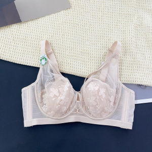 Antibacterial Ultra-Thin Lace Embroidery Rabbit Ear Cup Bra Breathable Gathered Luxury Style Soft Steel Ring Underwear for Young Women