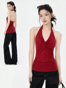 iiiamx | Red Neck-Knot Off-Shoulder Summer Vest