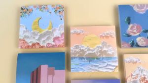 80 Pcs Oil Painting Notepad Sticky Post Memo Notes Landscape Three-Dimensional Writing Paper Message