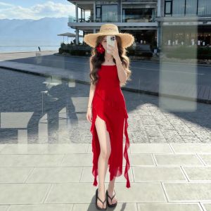 Vacation Style Irregular Cut Beach Dress