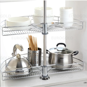 Mâm xoay góc 1/2 inox 304 nan tròn Eurogold EP180C (EXT18070) 180° lắp âm góc tủ bếp dưới tủ 700mm