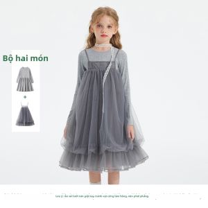 iplant | Đầm Mới Cho Bé Gái Mùa Thu Dành Cho Trẻ Lớn Đai Quai Ngực MESH