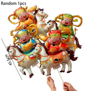 YESPERY 2026 Horse Year Foil Balloons Happy New Year Party Decoration Photo Props Chinese New Year Cartoon God of Wealth Balloon Decor