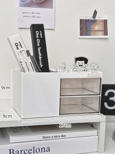 Acrylic Pen Holder Desktop Organizer Multi-Functional Office Stationery Storage Box Drawer Style Simple Design Student Desk Accessory
