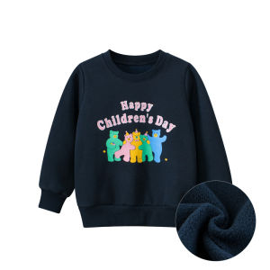 27home Fleece Lined Sweatshirt for Girls Cartoon Bear Design Warm Korean Style Childrens Clothing Baby Girls Autumn Winter