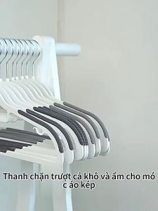 Set 10 cái Móc treo quần áo chống trượt đầu móc xoay 360 chất liệu nhựa dẻo giữ dáng fom áo chống bị hằn nhăn