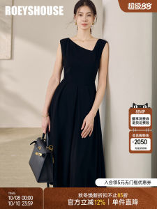 Roey S House Commuter Sleeveless Dress Elegant Black Maxi Skirt Style Summer New Fashion Asymmetrical Collar Midi Dress