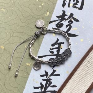 Qing Dynasty Five Emperors Coins ~ Hand Woven Hand Rope Fancy Bamboo Festival New Chinese Style Couple Bracelet Mountain Ghost Money Bracelet