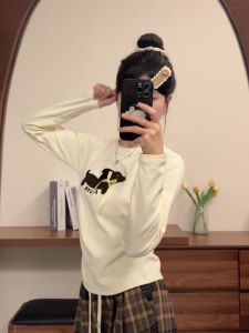 Smub สไตล์เกาหลี ผ้าขนแกะ ผ้าเช็ดตัว งานปัก เสื้อยืดแขนยาว น่ารัก Little Dog Butterfly Knot หวาน เสื้อท่อนบน สําหรับผู้หญิง ฤดูใบไม้ร่วง สินค้าใหม่