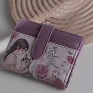 Baellerry | Sweet and Stylish Mini Womens Folding Wallet Snap-Button Printed Card Holder Wallet with Coin Purse Lightweight Pocket Wallet Suitable for Students Travel Outdoor Activities and Daily Use