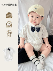 Dễ Thương Em Bé Trang Phục Bé Trai Dành Cho Tháng Hè Bộ Quần Áo Tất Cả Trong Một Dành Cho Trẻ Sơ Sinh Bộ Quần Áo Ngắn Tay Quý Ông Nhỏ Đẹp Trai Cotton Vải Bông Bộ Quần Lót Lycra