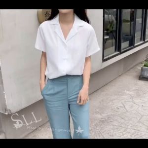 Short Sleeve Blouse For Women Plus Size Casual Plain Collar Shirt Top