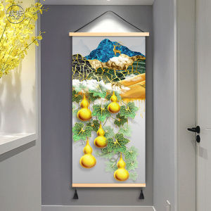 New Chinese Style Decorative Painting Five Fortunes Arrival Hanging Cloth Background Art Wall Picture No Punching Required