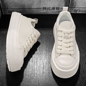 Mens Casual Shoes Spring Autumn High Sensation Korean Style All-Match Thick Bottom Anti-Slip Waterproof Sports White Sneakers